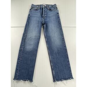 RE/DONE Comfort Stretch High Rise Stove Pipe Women’s 27 Mid 70’s Fringe Raw Blue